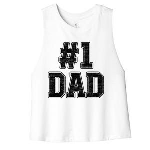 Number 1 Dad Number One Dad Fathers Day Outfit For Daddy Cute Gift Women's Racerback Cropped Tank