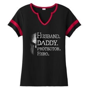 Number 1 Dad Husband Daddy Protector Hero Funny Gift Ladies Halftime Notch Neck Tee