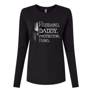 Number 1 Dad Husband Daddy Protector Hero Funny Gift Womens Cotton Relaxed Long Sleeve T-Shirt