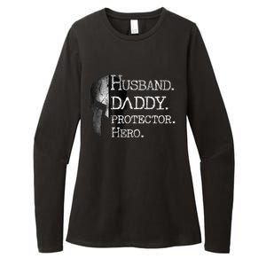 Number 1 Dad Husband Daddy Protector Hero Funny Gift Womens CVC Long Sleeve Shirt