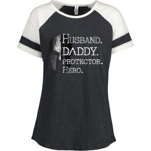 Number 1 Dad Husband Daddy Protector Hero Funny Gift Enza Ladies Jersey Colorblock Tee