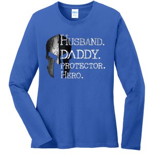 Number 1 Dad Husband Daddy Protector Hero Funny Gift Ladies Long Sleeve Shirt