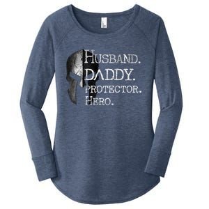 Number 1 Dad Husband Daddy Protector Hero Funny Gift Women's Perfect Tri Tunic Long Sleeve Shirt