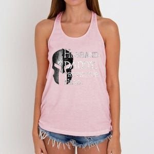 Number 1 Dad Husband Daddy Protector Hero Funny Gift Women's Knotted Racerback Tank