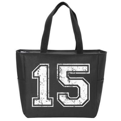 Number 15 Fifteen Distressed Vintage Sport Team Gym Training Zip Tote Bag