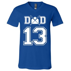 Number 13 Players Biggest Fan For Baseball Or Softball Dad Gift V-Neck T-Shirt