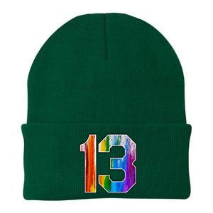 Number 13 Rainbow Pride Powder Tie Dye Flag Sports Fan Wear Knit Cap Winter Beanie