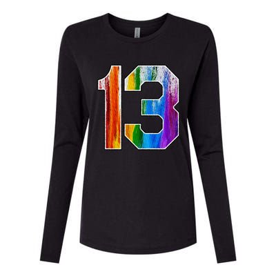 Number 13 Rainbow Pride Powder Tie Dye Flag Sports Fan Wear Womens Cotton Relaxed Long Sleeve T-Shirt