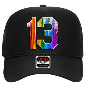 Number 13 Rainbow Pride Powder Tie Dye Flag Sports Fan Wear High Crown Mesh Back Trucker Hat