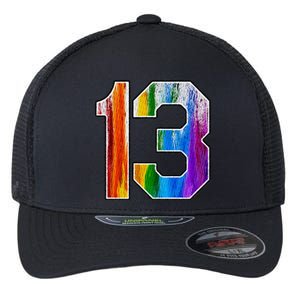 Number 13 Rainbow Pride Powder Tie Dye Flag Sports Fan Wear Flexfit Unipanel Trucker Cap