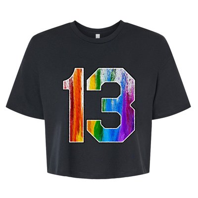 Number 13 Rainbow Pride Powder Tie Dye Flag Sports Fan Wear Bella+Canvas Jersey Crop Tee