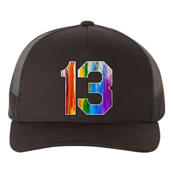 Number 13 Rainbow Pride Powder Tie Dye Flag Sports Fan Wear Yupoong Adult 5-Panel Trucker Hat