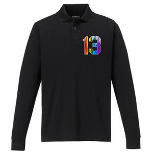 Number 13 Rainbow Pride Powder Tie Dye Flag Sports Fan Wear Performance Long Sleeve Polo