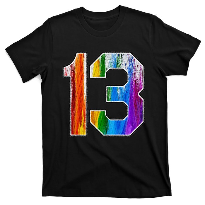 Number 13 Rainbow Pride Powder Tie Dye Flag Sports Fan Wear T-Shirt