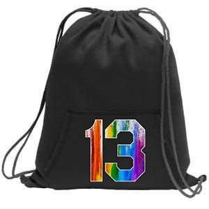 Number 13 Rainbow Pride Powder Tie Dye Flag Sports Fan Wear Sweatshirt Cinch Pack Bag