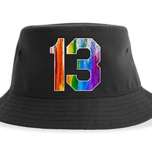 Number 13 Rainbow Pride Powder Tie Dye Flag Sports Fan Wear Sustainable Bucket Hat