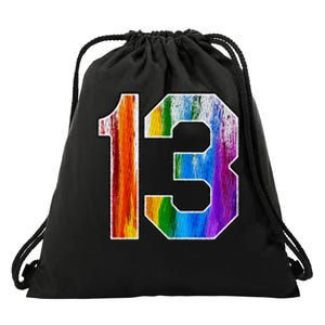 Number 13 Rainbow Pride Powder Tie Dye Flag Sports Fan Wear Drawstring Bag