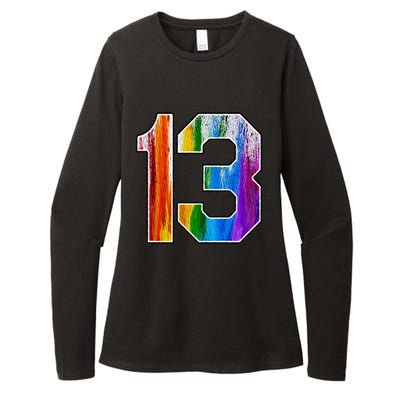 Number 13 Rainbow Pride Powder Tie Dye Flag Sports Fan Wear Womens CVC Long Sleeve Shirt