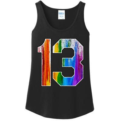 Number 13 Rainbow Pride Powder Tie Dye Flag Sports Fan Wear Ladies Essential Tank