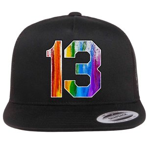 Number 13 Rainbow Pride Powder Tie Dye Flag Sports Fan Wear Flat Bill Trucker Hat