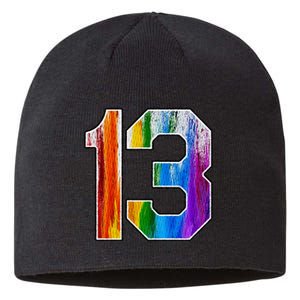 Number 13 Rainbow Pride Powder Tie Dye Flag Sports Fan Wear Sustainable Beanie