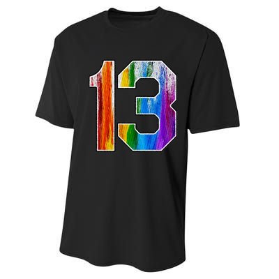 Number 13 Rainbow Pride Powder Tie Dye Flag Sports Fan Wear Performance Sprint T-Shirt