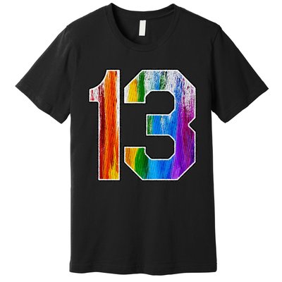 Number 13 Rainbow Pride Powder Tie Dye Flag Sports Fan Wear Premium T-Shirt