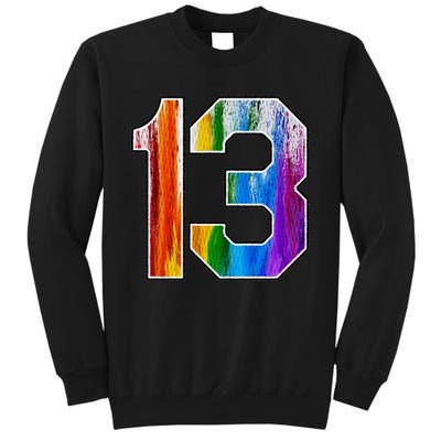 Number 13 Rainbow Pride Powder Tie Dye Flag Sports Fan Wear Tall Sweatshirt