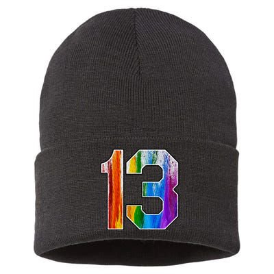 Number 13 Rainbow Pride Powder Tie Dye Flag Sports Fan Wear Sustainable Knit Beanie