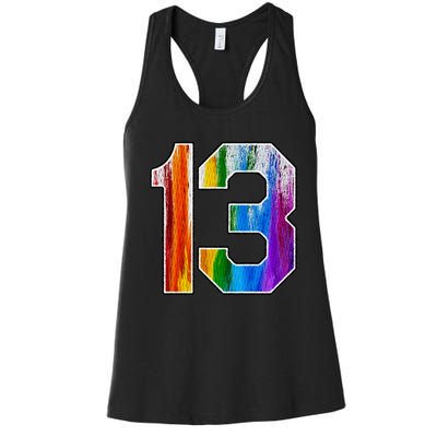 Number 13 Rainbow Pride Powder Tie Dye Flag Sports Fan Wear Women's Racerback Tank