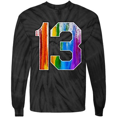 Number 13 Rainbow Pride Powder Tie Dye Flag Sports Fan Wear Tie-Dye Long Sleeve Shirt