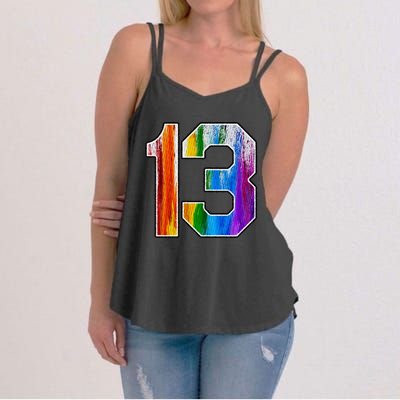 Number 13 Rainbow Pride Powder Tie Dye Flag Sports Fan Wear Women's Strappy Tank