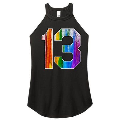 Number 13 Rainbow Pride Powder Tie Dye Flag Sports Fan Wear Women’s Perfect Tri Rocker Tank