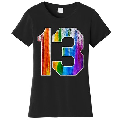 Number 13 Rainbow Pride Powder Tie Dye Flag Sports Fan Wear Women's T-Shirt