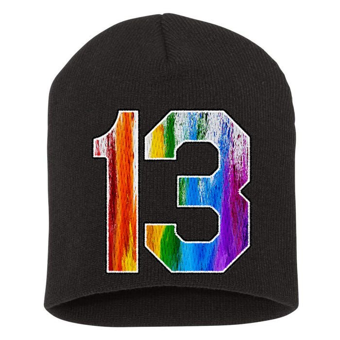 Number 13 Rainbow Pride Powder Tie Dye Flag Sports Fan Wear Short Acrylic Beanie