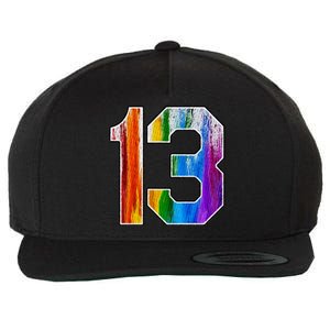 Number 13 Rainbow Pride Powder Tie Dye Flag Sports Fan Wear Wool Snapback Cap