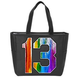 Number 13 Rainbow Pride Powder Tie Dye Flag Sports Fan Wear Zip Tote Bag