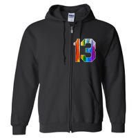 Number 13 Rainbow Pride Powder Tie Dye Flag Sports Fan Wear Full Zip Hoodie