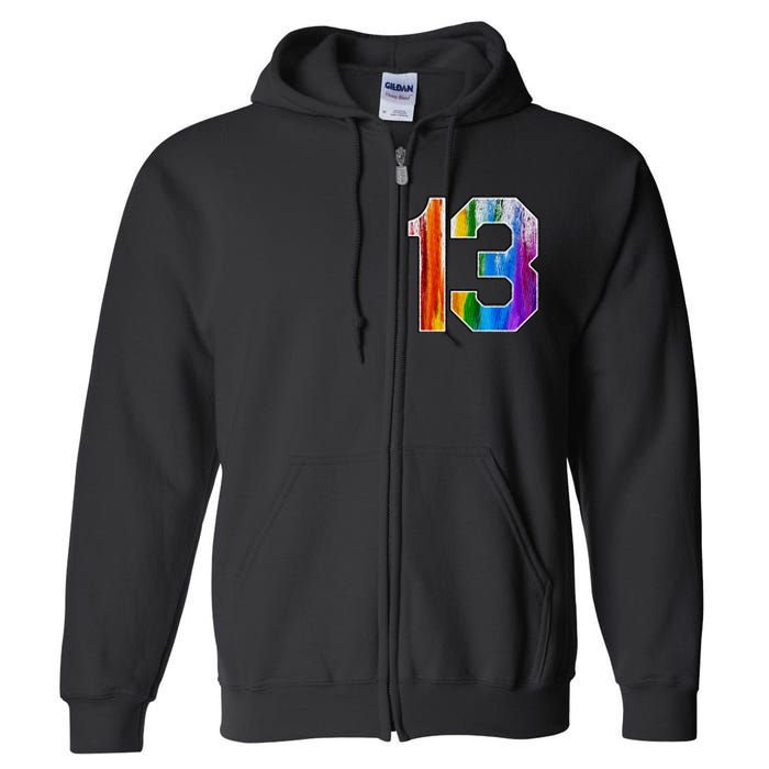 Number 13 Rainbow Pride Powder Tie Dye Flag Sports Fan Wear Full Zip Hoodie