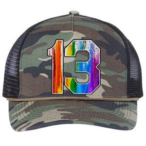 Number 13 Rainbow Pride Powder Tie Dye Flag Sports Fan Wear Retro Rope Trucker Hat Cap