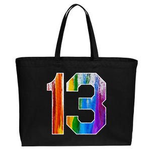 Number 13 Rainbow Pride Powder Tie Dye Flag Sports Fan Wear Cotton Canvas Jumbo Tote