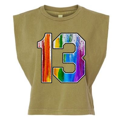 Number 13 Rainbow Pride Powder Tie Dye Flag Sports Fan Wear Garment-Dyed Women's Muscle Tee