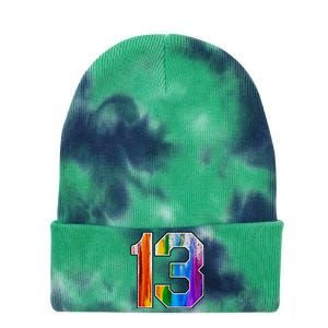 Number 13 Rainbow Pride Powder Tie Dye Flag Sports Fan Wear Tie Dye 12in Knit Beanie