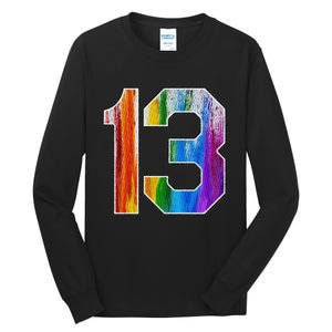 Number 13 Rainbow Pride Powder Tie Dye Flag Sports Fan Wear Tall Long Sleeve T-Shirt