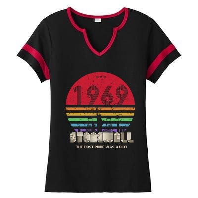 NYC 1969 Stonewall The First Pride Was A Riot LGBT Gay Lesbian Ladies Halftime Notch Neck Tee