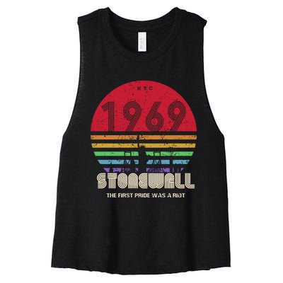 NYC 1969 Stonewall The First Pride Was A Riot LGBT Gay Lesbian Women's Racerback Cropped Tank