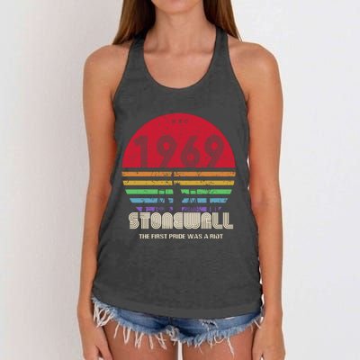 NYC 1969 Stonewall The First Pride Was A Riot LGBT Gay Lesbian Women's Knotted Racerback Tank