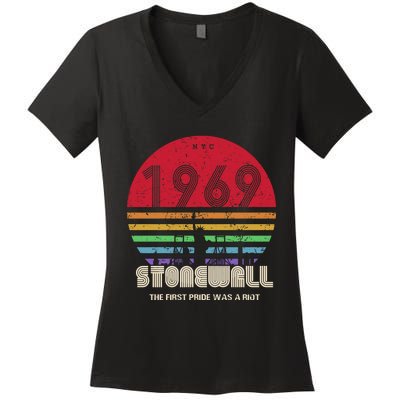 NYC 1969 Stonewall The First Pride Was A Riot LGBT Gay Lesbian Women's V-Neck T-Shirt