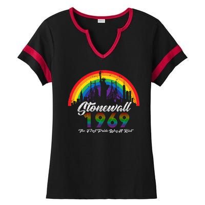 NYC 1969 Stonewall The First Pride Was A Riot LGBT Gay Lesbian Ladies Halftime Notch Neck Tee