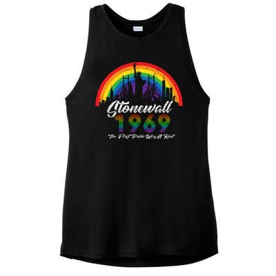 NYC 1969 Stonewall The First Pride Was A Riot LGBT Gay Lesbian Ladies PosiCharge Tri-Blend Wicking Tank